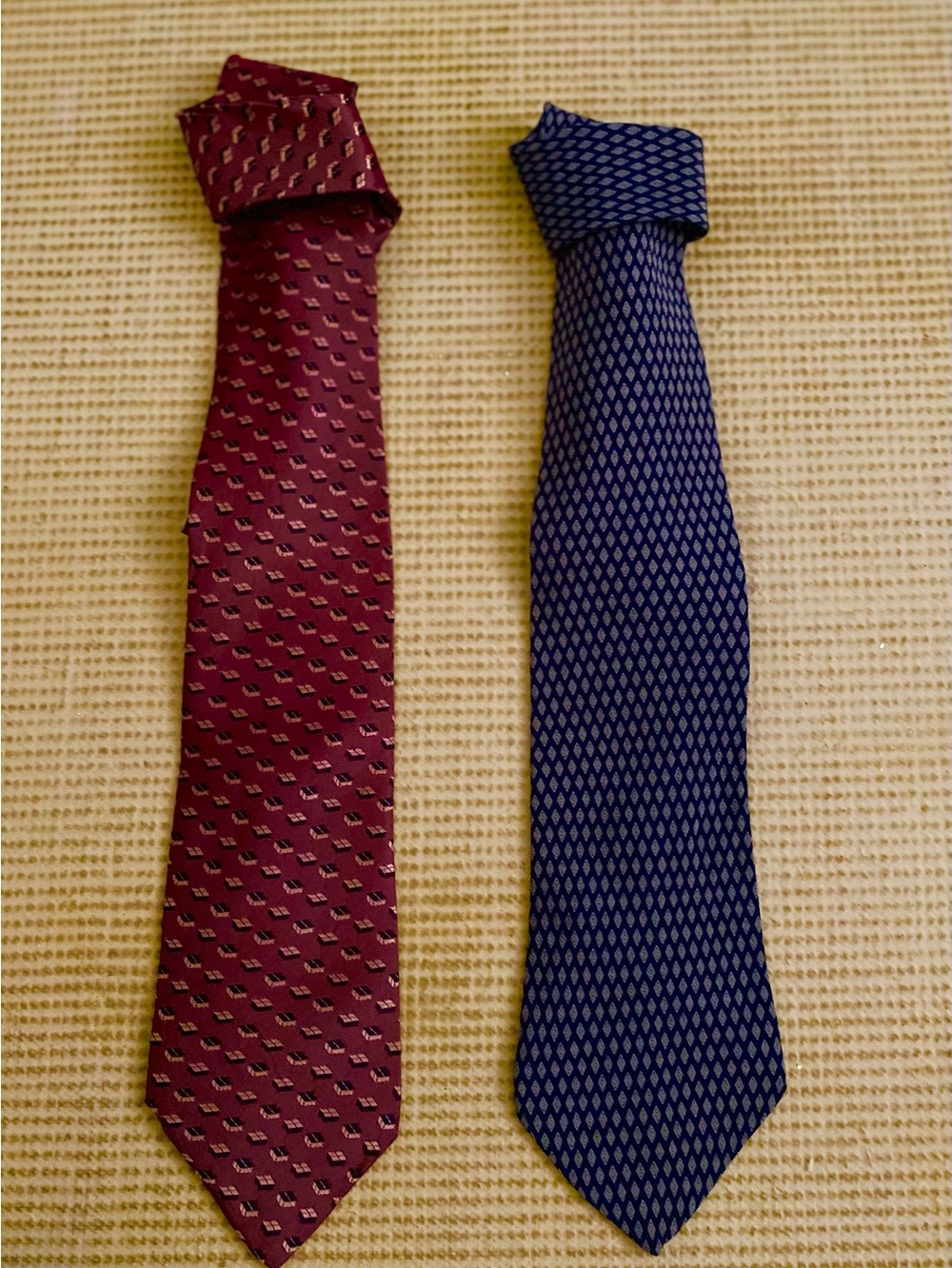 2 Donna Karan New York Men's Micro-Pattern Silk Ties - Burgundy and Navy